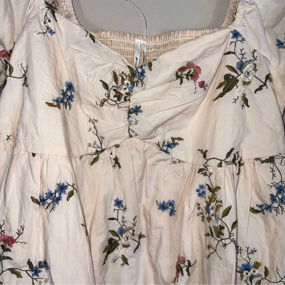 Anthropologie embroidered long sleeve mini floral peasant baby doll dress XS - Picture 10 of 15